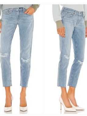 rag & bone  DRE LOW-RISE SLIM BOYFRIEND Light Blue Cropped Distressed Jeans
